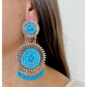Oxidised blue beaded earring – Kuoli